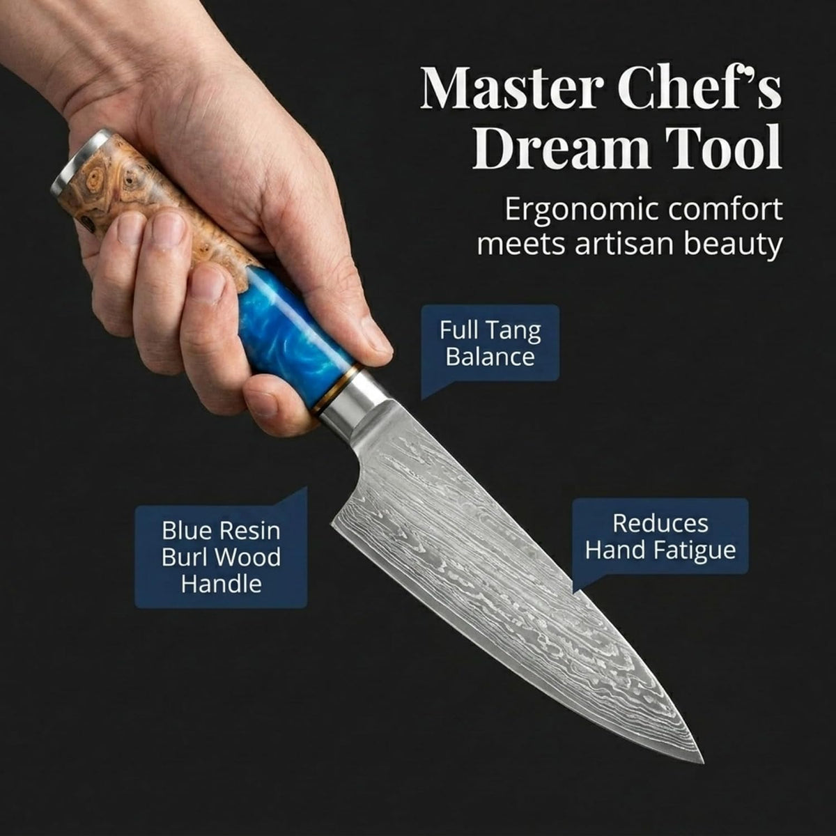 Tidal Blue - 7" Nakiri Knife - Damascus