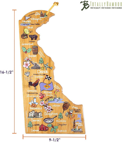 Tennessee State Shaped Cutting Board, Art by Fish Kiss | State charcuterie board with colorful hand-drawn map artwork. Smooth reverse side for food prep. Hang tie for wall display. - Colors B