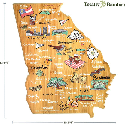 Tennessee State Shaped Cutting Board, Art by Fish Kiss | State charcuterie board with colorful hand-drawn map artwork. Smooth reverse side for food prep. Hang tie for wall display. - Colors B