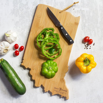 Tennessee State Shaped Cutting Board, Art by Fish Kiss | State charcuterie board with colorful hand-drawn map artwork. Smooth reverse side for food prep. Hang tie for wall display. - Colors B