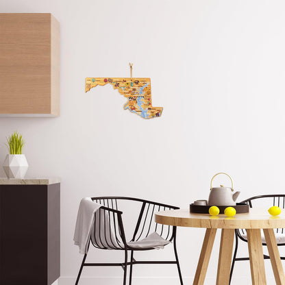 Tennessee State Shaped Cutting Board, Art by Fish Kiss | State charcuterie board with colorful hand-drawn map artwork. Smooth reverse side for food prep. Hang tie for wall display. - Colors B