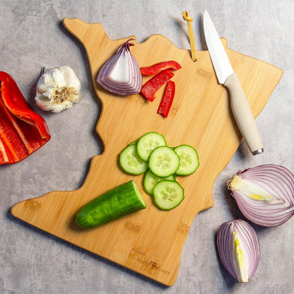 Tennessee State Shaped Cutting Board, Art by Fish Kiss | State charcuterie board with colorful hand-drawn map artwork. Smooth reverse side for food prep. Hang tie for wall display. - Colors B