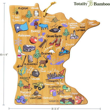 Tennessee State Shaped Cutting Board, Art by Fish Kiss | State charcuterie board with colorful hand-drawn map artwork. Smooth reverse side for food prep. Hang tie for wall display. - Colors B