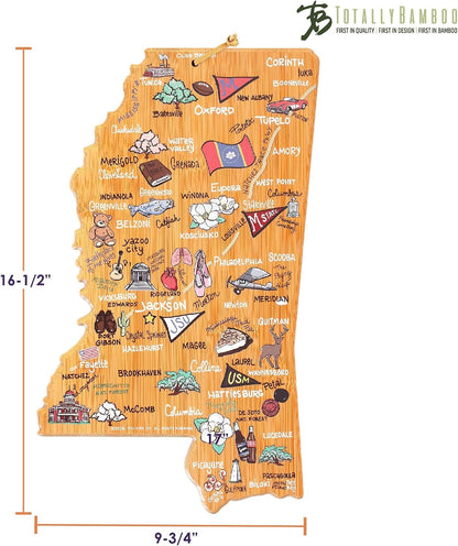Tennessee State Shaped Cutting Board, Art by Fish Kiss | State charcuterie board with colorful hand-drawn map artwork. Smooth reverse side for food prep. Hang tie for wall display. - Colors B