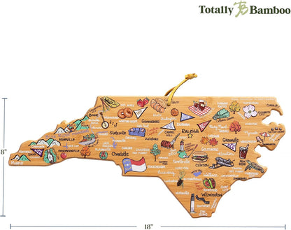 Tennessee State Shaped Cutting Board, Art by Fish Kiss | State charcuterie board with colorful hand-drawn map artwork. Smooth reverse side for food prep. Hang tie for wall display. - Colors B