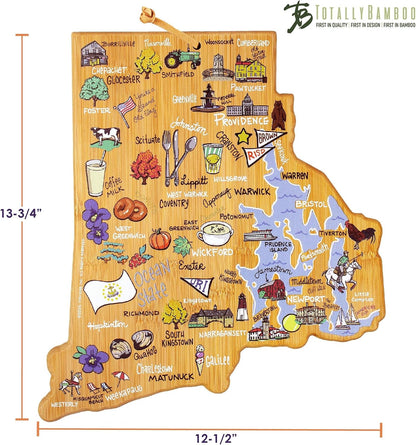 Tennessee State Shaped Cutting Board, Art by Fish Kiss | State charcuterie board with colorful hand-drawn map artwork. Smooth reverse side for food prep. Hang tie for wall display. - Colors B