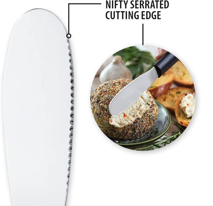 Party Spreader Knife (R135), Silver Handle | 3.38" Stainless Steel Shallow Serrated Edge Blade, Silver Cast Aluminum Handle