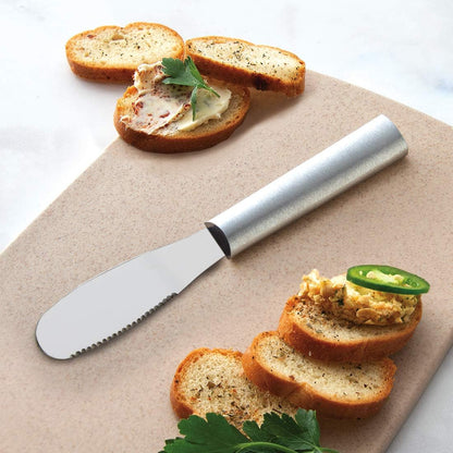 Party Spreader Knife (R135), Silver Handle | 3.38" Stainless Steel Shallow Serrated Edge Blade, Silver Cast Aluminum Handle