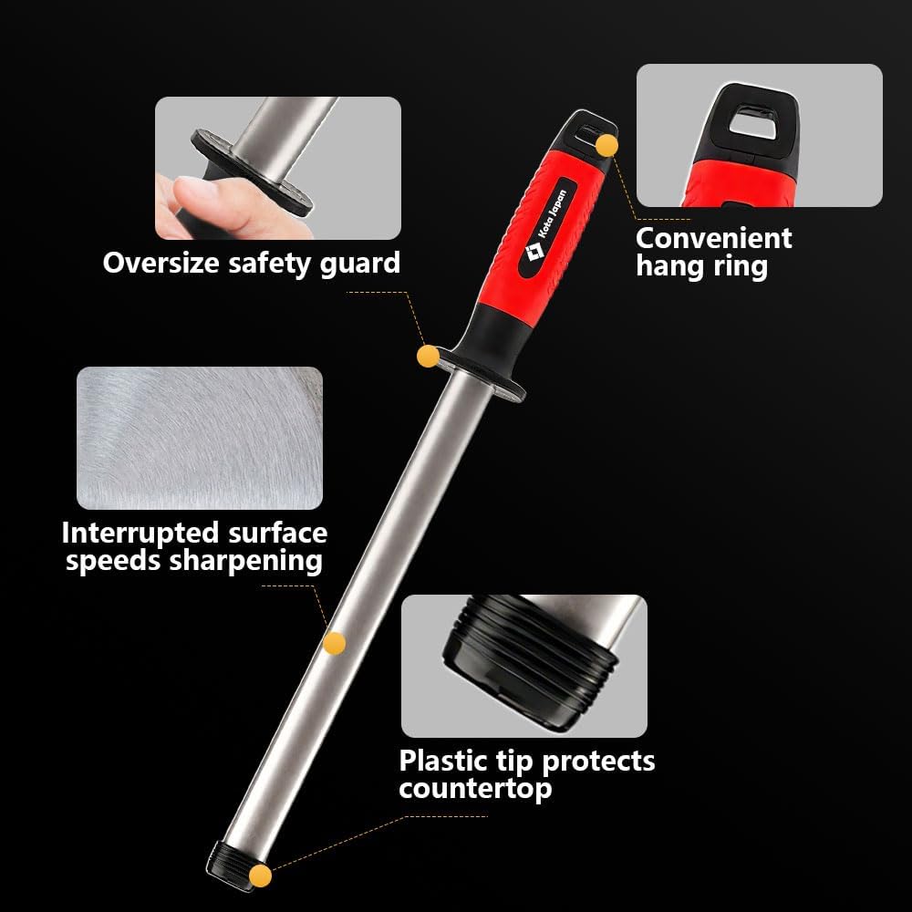 10.6 in Diamond Coated Carbon Steel Knife Sharpening Honing Rod | For kitchen and hunting knives. Diamond coated carbon steel rod for consistent, reliable sharpening and honing every time.