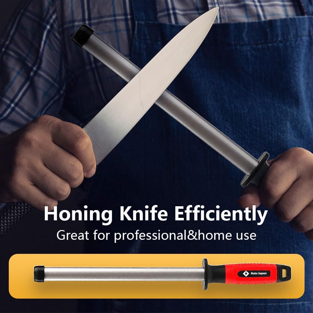 10.6 in Diamond Coated Carbon Steel Knife Sharpening Honing Rod | For kitchen and hunting knives. Diamond coated carbon steel rod for consistent, reliable sharpening and honing every time.