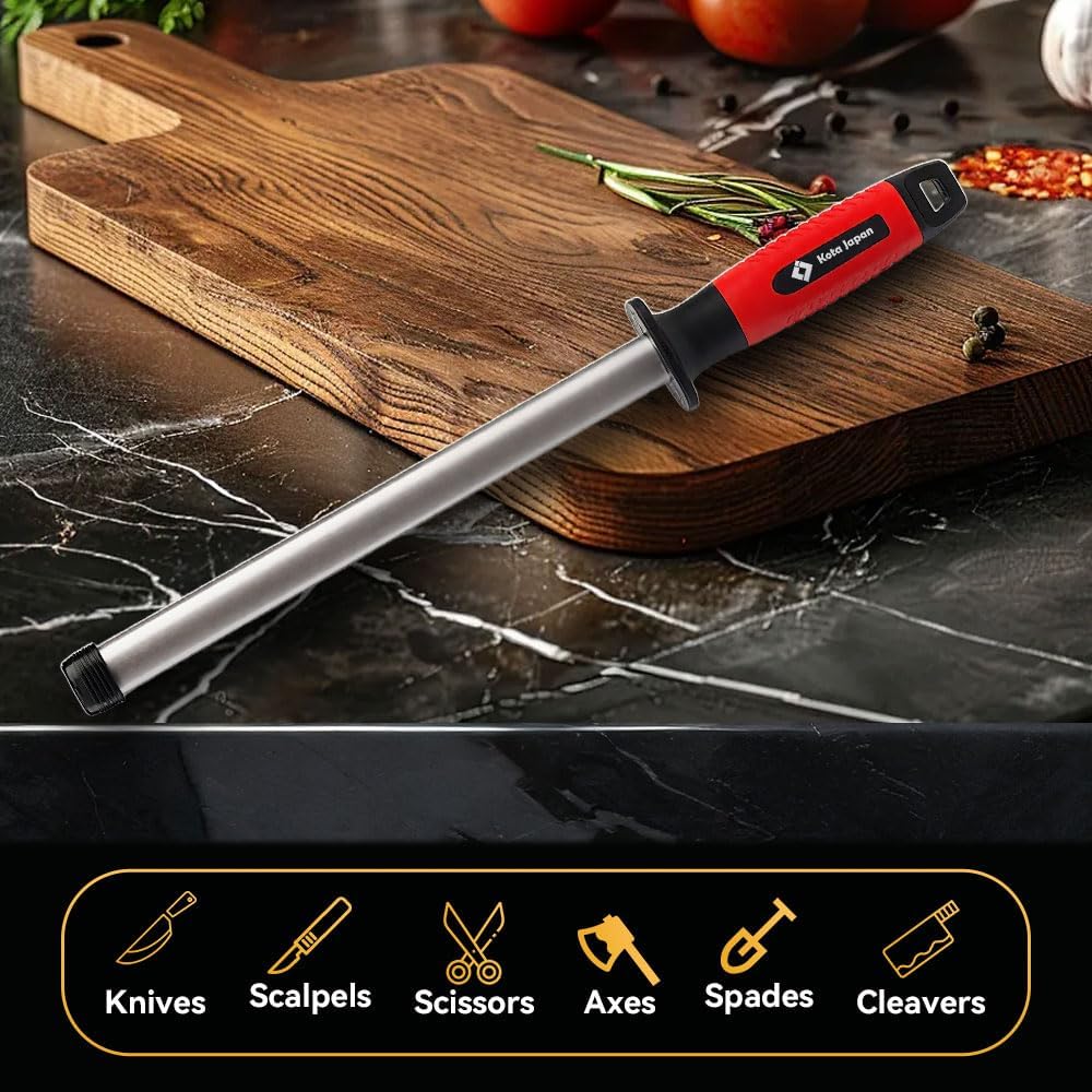 10.6 in Diamond Coated Carbon Steel Knife Sharpening Honing Rod | For kitchen and hunting knives. Diamond coated carbon steel rod for consistent, reliable sharpening and honing every time.