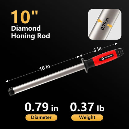 10.6 in Diamond Coated Carbon Steel Knife Sharpening Honing Rod | For kitchen and hunting knives. Diamond coated carbon steel rod for consistent, reliable sharpening and honing every time.