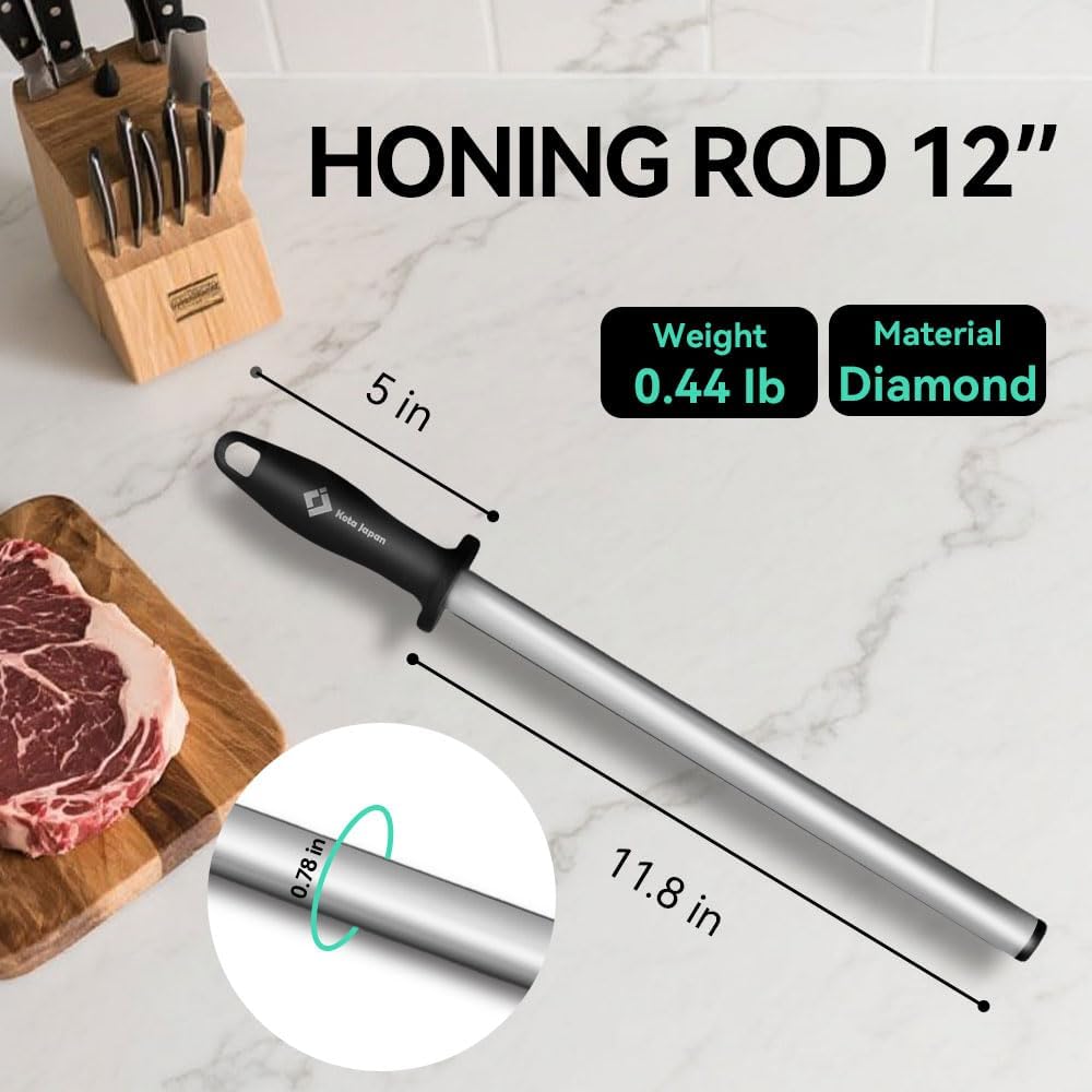 10.6 in Diamond Coated Carbon Steel Knife Sharpening Honing Rod | For kitchen and hunting knives. Diamond coated carbon steel rod for consistent, reliable sharpening and honing every time.
