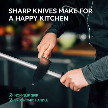10.6 in Diamond Coated Carbon Steel Knife Sharpening Honing Rod | For kitchen and hunting knives. Diamond coated carbon steel rod for consistent, reliable sharpening and honing every time.
