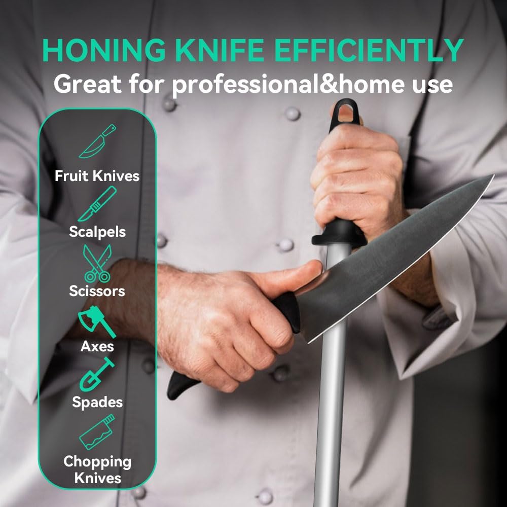 10.6 in Diamond Coated Carbon Steel Knife Sharpening Honing Rod | For kitchen and hunting knives. Diamond coated carbon steel rod for consistent, reliable sharpening and honing every time.
