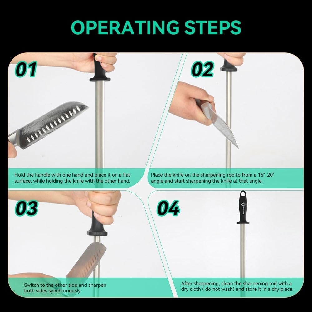 10.6 in Diamond Coated Carbon Steel Knife Sharpening Honing Rod | For kitchen and hunting knives. Diamond coated carbon steel rod for consistent, reliable sharpening and honing every time.