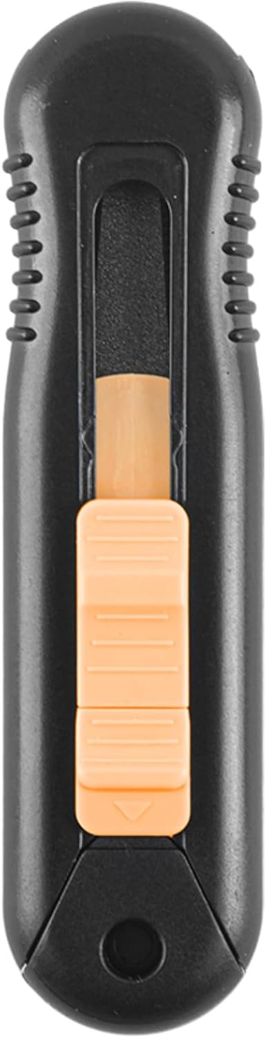 Box Cutter with Serrated Blade, Retractable Box Opener, Multi Purpose Utility Knife for Opening Packages, Papers, Tapes, Cardboard, Non-Stick, Black & Yellow
