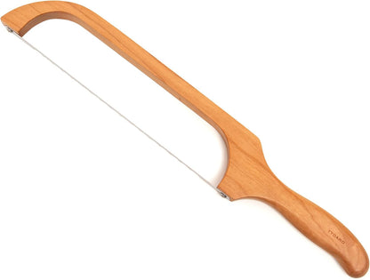 Wooden Bread Bow Knife Cherry 16" - Bagel & Sourdough Slicer Cutter | Cuts thin even slices, comfortable bow-shaped grip, right-handed design