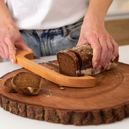 Wooden Bread Bow Knife Cherry 16" - Bagel & Sourdough Slicer Cutter | Cuts thin even slices, comfortable bow-shaped grip, right-handed design