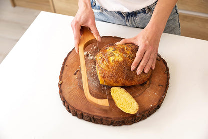 Wooden Bread Bow Knife Cherry 16" - Bagel & Sourdough Slicer Cutter | Cuts thin even slices, comfortable bow-shaped grip, right-handed design
