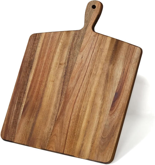 Acacia Wood Cutting Board with Handle, Wooden Serving Charcuterie Board | Square-17"x13", Wooden Chopping Board for Meat, Cheese, Bread&Vegetables, Decorative Cutting Board for Kitchen Cooking&Pizza