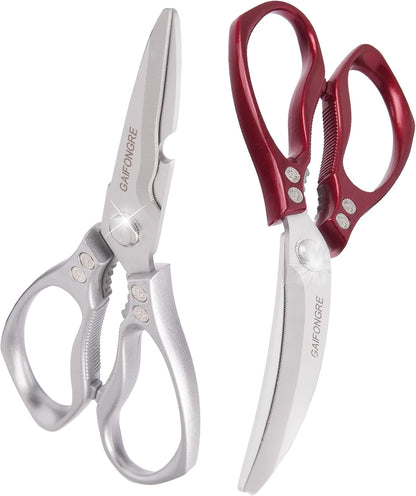Heavy duty kitchen scissors 2-pack,High Stainless Steel sharp blade,Dishwasher safe meat scissors Cooking shear for Chicken Fish Meat Color RED SILVER
