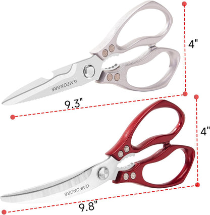 Heavy duty kitchen scissors 2-pack,High Stainless Steel sharp blade,Dishwasher safe meat scissors Cooking shear for Chicken Fish Meat Color RED SILVER