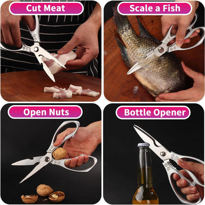 Heavy duty kitchen scissors 2-pack,High Stainless Steel sharp blade,Dishwasher safe meat scissors Cooking shear for Chicken Fish Meat Color RED SILVER
