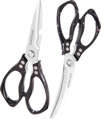 Heavy duty kitchen scissors 2-pack,High Stainless Steel sharp blade,Dishwasher safe meat scissors Cooking shear for Chicken Fish Meat Color RED SILVER