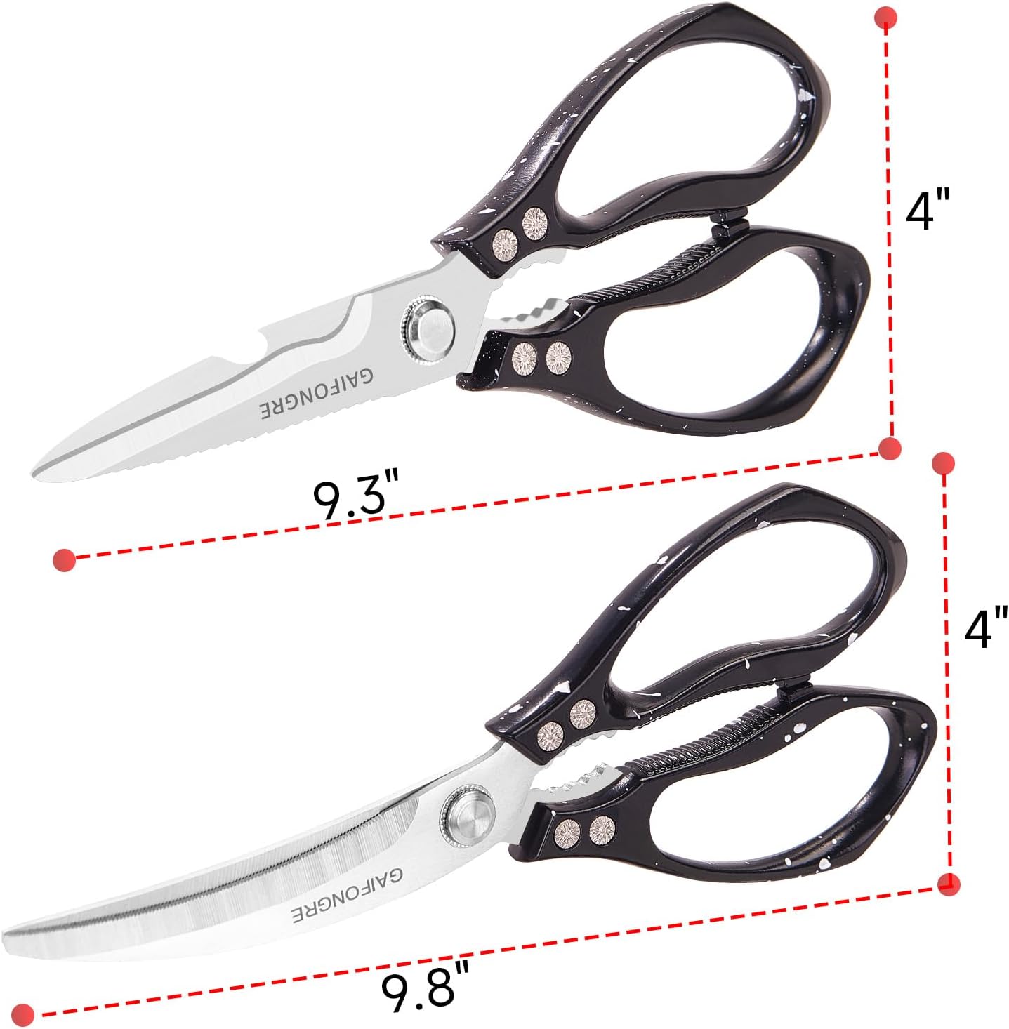 Heavy duty kitchen scissors 2-pack,High Stainless Steel sharp blade,Dishwasher safe meat scissors Cooking shear for Chicken Fish Meat Color RED SILVER