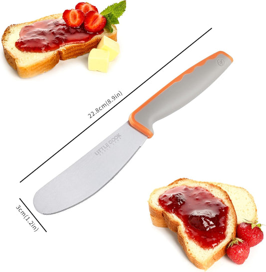 Butter Knife Spreader, Little Cook 4.7 Inch Sandwich Butter Spreader Knife, Stainless Steel Spreaders for Food with Serrated Edge , Great for Butter, Cheese, Peanut, Sandwhich, Jam, Dishwasher Safe