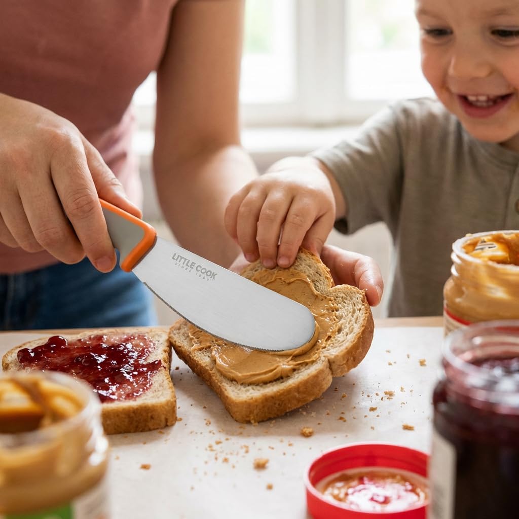 Butter Knife Spreader, Little Cook 4.7 Inch Sandwich Butter Spreader Knife, Stainless Steel Spreaders for Food with Serrated Edge , Great for Butter, Cheese, Peanut, Sandwhich, Jam, Dishwasher Safe