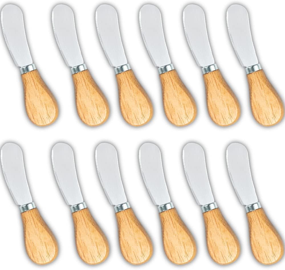 Small Cream Cheese Spreader Knives Set,Wooden 5in,Stainless Steel Butter Knife Spreader for Cocktail,Condimets,Dips,Appetizers,Jam,Pastry,Sandwich,Toast,Bagel,Charcuterie Board Serving Party Supplies