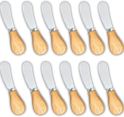 Small Cream Cheese Spreader Knives Set,Wooden 5in,Stainless Steel Butter Knife Spreader for Cocktail,Condimets,Dips,Appetizers,Jam,Pastry,Sandwich,Toast,Bagel,Charcuterie Board Serving Party Supplies