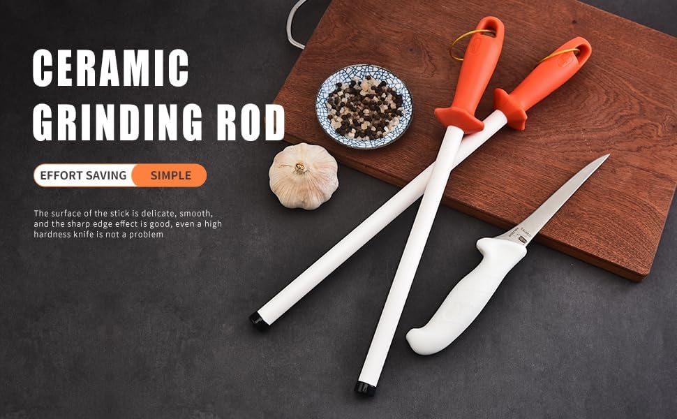 Ceramic Rod Knife Sharpener,12 inch Ceramic Honing Rod,Sharpening Steel for Kitchen Chef Knives, Steak Blades,Ergonomic Design&Comfortable Handle, Protective Cap,Professional Sharpening Stick