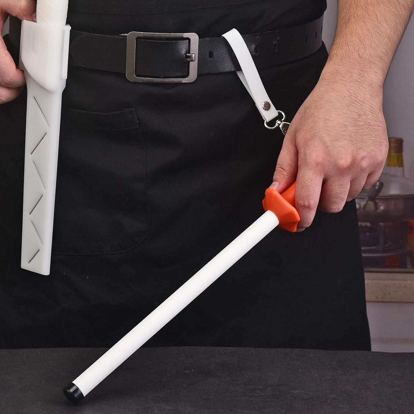 Ceramic Rod Knife Sharpener,12 inch Ceramic Honing Rod,Sharpening Steel for Kitchen Chef Knives, Steak Blades,Ergonomic Design&Comfortable Handle, Protective Cap,Professional Sharpening Stick
