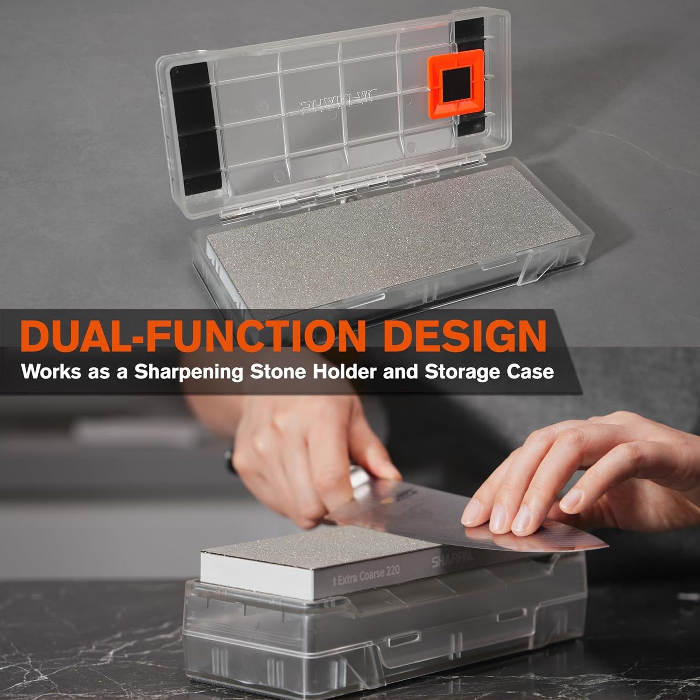160H 2PCS 2-in-1 Whetstone and Knife Sharpening Stone Holder & Storage Case with Non-Slip Rubber Base (Fits up to 7.95 x 2.95 x 1.1 inch / 202 x 75 x 28 mm)