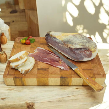 Mahogany End Grain Cutting Chopping Board, Juice Groove, 14 x 10 x 1.5 In | Thick end-grain mahogany, knife-friendly, reversible, deep juice groove for steak, carving, meat, bread, cheese & charcuterie