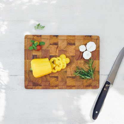 Mahogany End Grain Cutting Chopping Board, Juice Groove, 14 x 10 x 1.5 In | Thick end-grain mahogany, knife-friendly, reversible, deep juice groove for steak, carving, meat, bread, cheese & charcuterie