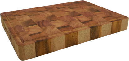 Mahogany End Grain Cutting Chopping Board, Juice Groove, 14 x 10 x 1.5 In | Thick end-grain mahogany, knife-friendly, reversible, deep juice groove for steak, carving, meat, bread, cheese & charcuterie