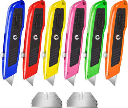 Box Cutter, 2 Pack Utility Knife, Box Cutter Retractable, Pink | Pink box cutter for Cardboard, Packages, Office, Garage, Crafts, 10 SK5 extra box cutter blades support quick replacement