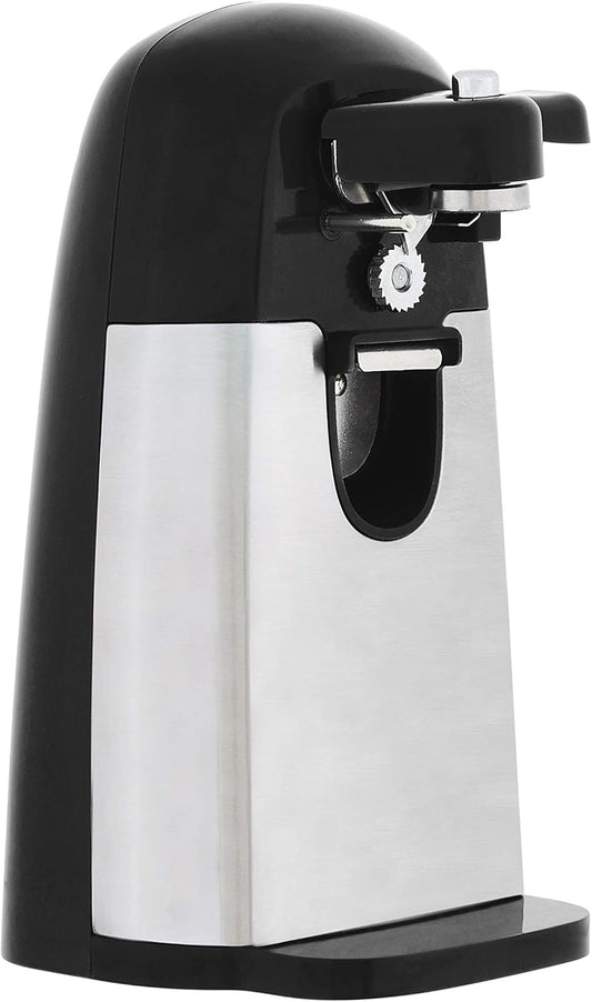 3-In-1 Electric Can Opener, Bottle Opener and Knife Sharpener with Stainless Steel Blade, Magnetic Lid Holder, Safe, Easy to Use, Powerful, Sleek Design, 50W, Black