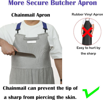 Chainmail Apron for Butcher,Heavy Duty Butcher Apron,Food Grade Cut Resistant Protective Work Aprons,Anti-cutting Meat Cut Proof,316L Stainless Steel Metal Mesh with Adjustable Strap(S)