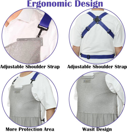 Chainmail Apron for Butcher,Heavy Duty Butcher Apron,Food Grade Cut Resistant Protective Work Aprons,Anti-cutting Meat Cut Proof,316L Stainless Steel Metal Mesh with Adjustable Strap(S)