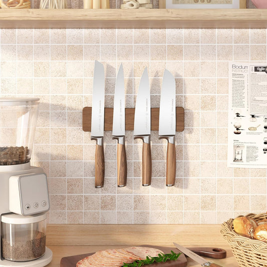 Magnetic Knife Holder for Wall, 10" Acacia Wood Knife Magnetic Strip No Drill Use as Tool Key Storage Knife Bar, Powerful Wall Mounted Magnet for Refrigerator & Kitchen Utensil Organizer