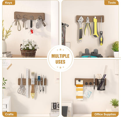Magnetic Knife Holder for Wall, 10" Acacia Wood Knife Magnetic Strip No Drill Use as Tool Key Storage Knife Bar, Powerful Wall Mounted Magnet for Refrigerator & Kitchen Utensil Organizer