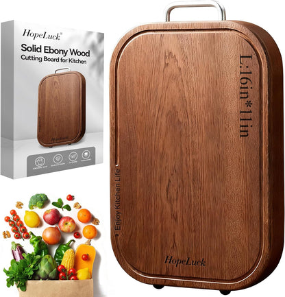 3Pack Wood Cutting Board, Solid Ebony Wooden Cutting Boards for Kitchen, Double-Sided Butcher Block with Juice Groove, Non-Slip Feet, 1" Thick Chopping Board for Meat and Vegetables