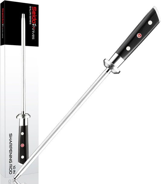 Seido Shujin 10 Inch Diamond-Coated Knife Sharpening Rod, G10 Handle | Diamond-coated sharpening rod with ergonomic G10 handle for quick edge maintenance, honing, and kitchen knife care.