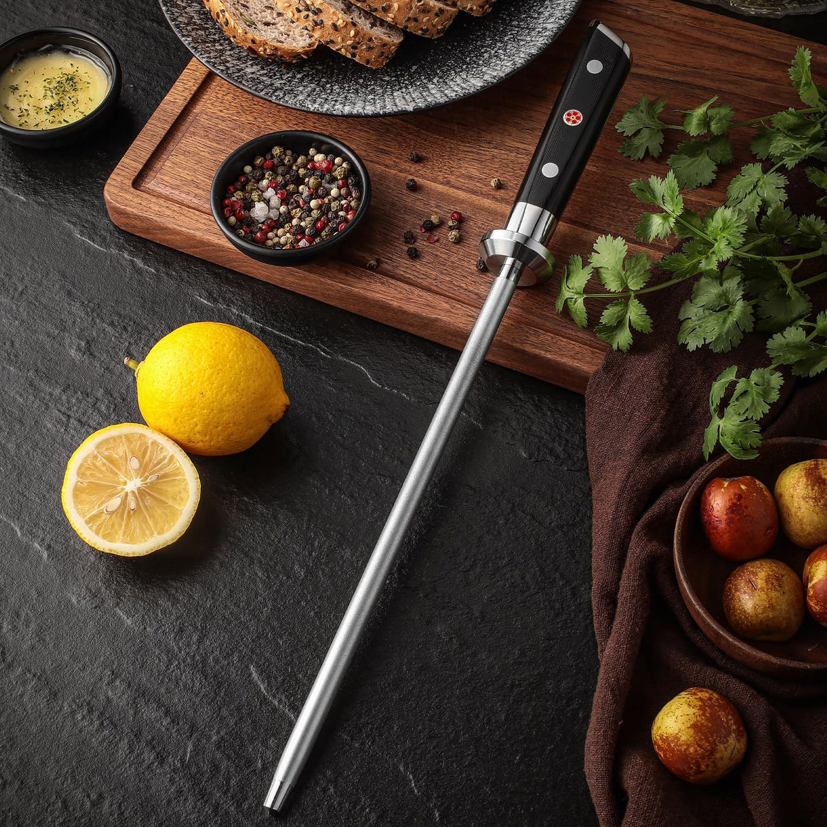 Seido Shujin 10 Inch Diamond-Coated Knife Sharpening Rod, G10 Handle | Diamond-coated sharpening rod with ergonomic G10 handle for quick edge maintenance, honing, and kitchen knife care.