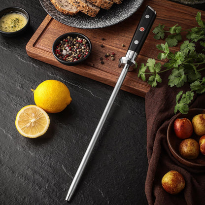 Seido Shujin 10 Inch Diamond-Coated Knife Sharpening Rod, G10 Handle | Diamond-coated sharpening rod with ergonomic G10 handle for quick edge maintenance, honing, and kitchen knife care.